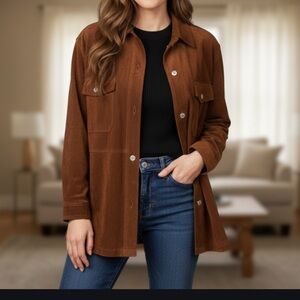 Vtg The Limited Brown Suede Shacket Women’s Medium Oversized, Buttons Side Slits